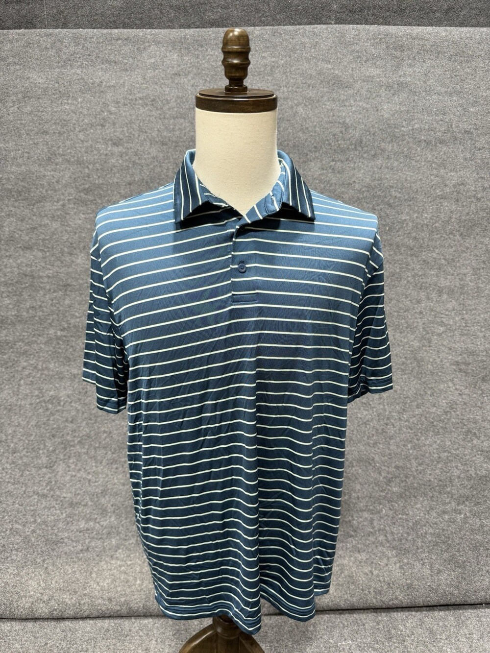 Under Armour HeatGear Polo Shirt Mens Large Blue Striped Golf Performance